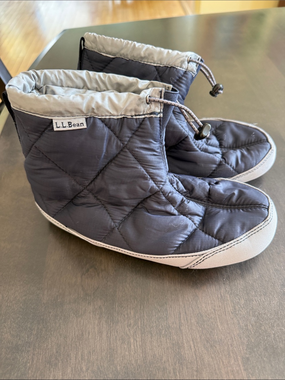 L.L. Bean Quilted Navy and Light Gray Women's Slipper Boots